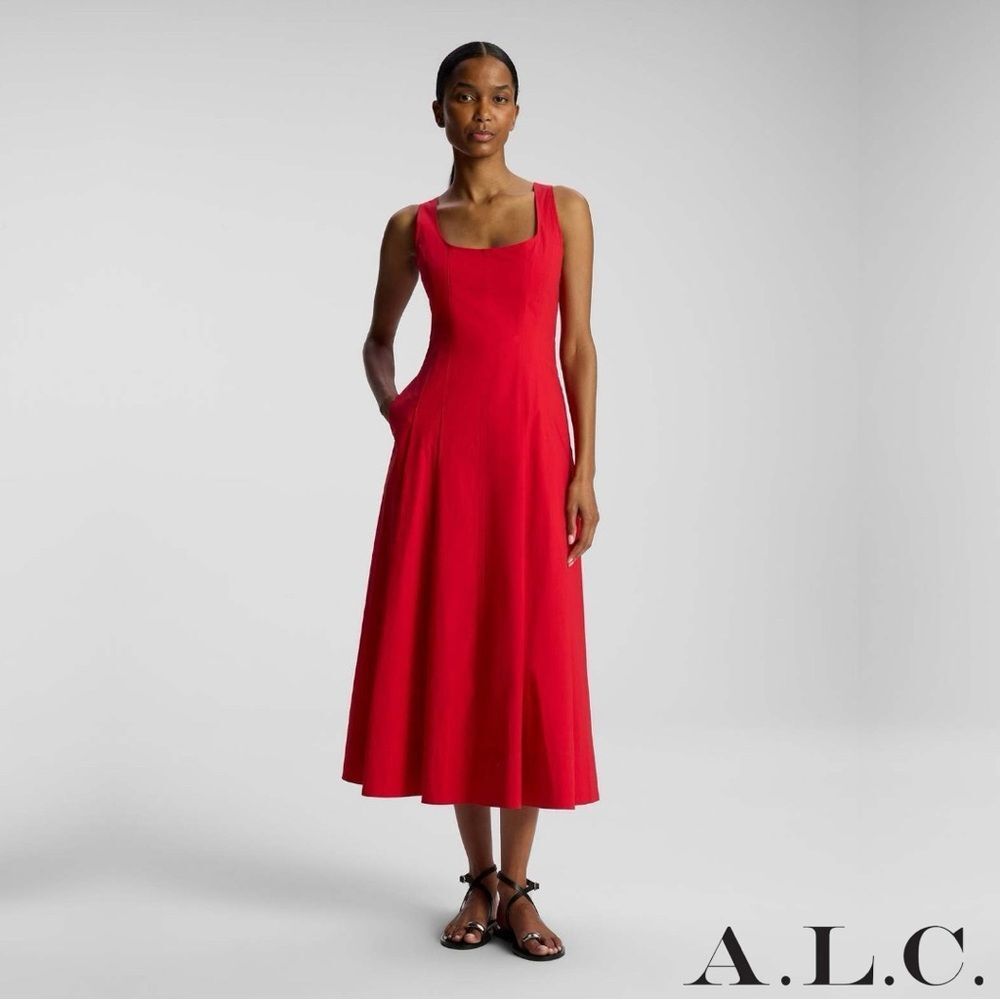 A.L.C. **NWT** Isabel Sleeveless A-Line Cotton Midi Dress in Red Rouge